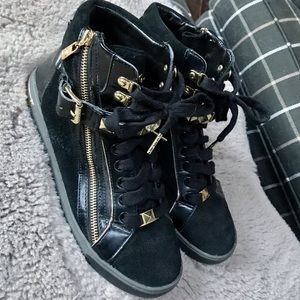 Michael Kors Black Suede, Gold Studded, Leather Upper High Top! Size 8.5 US